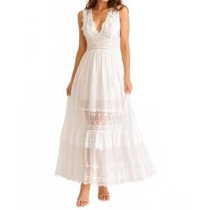 NEW FASHION CONCEPTS lace & woven maxi dress in white